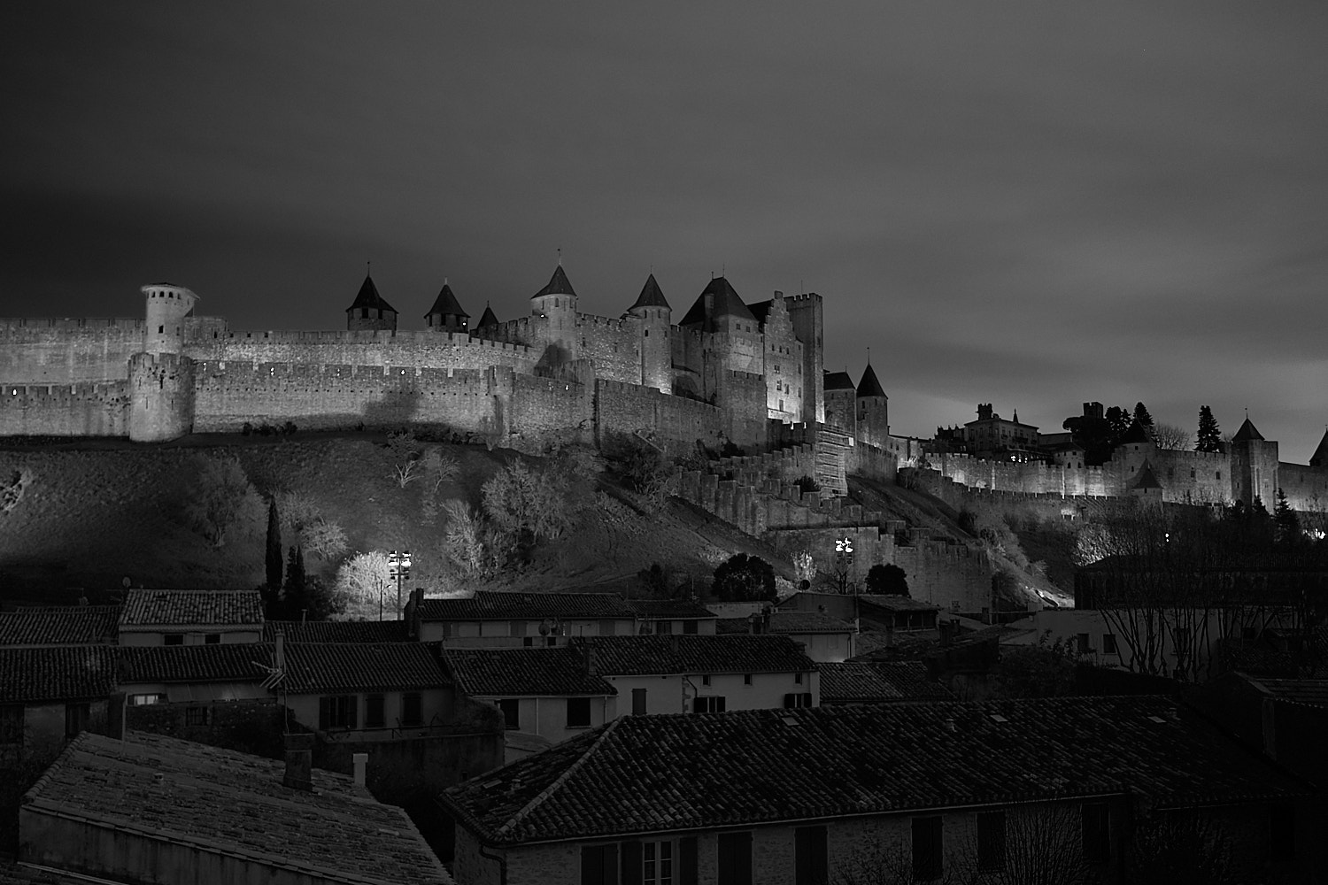 Night view of the fortress city of Carcassone in south France